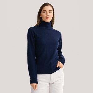 LilySilk Cashmere Turtleneck Navy
